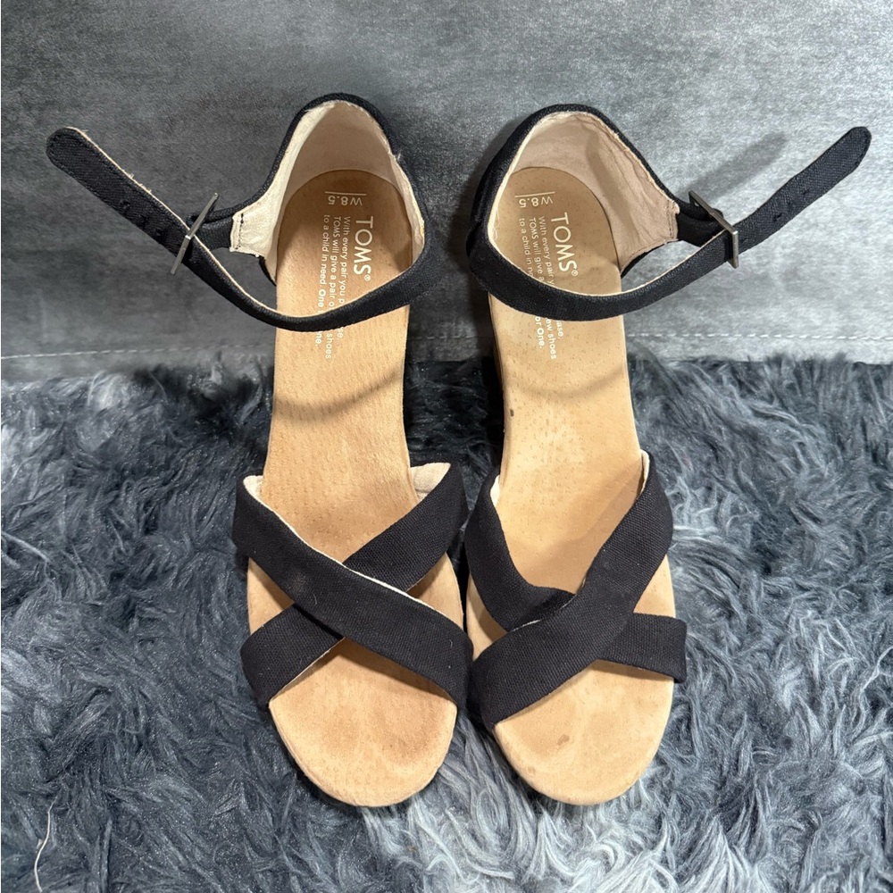 Black Toms wedge heels, size 8.5W